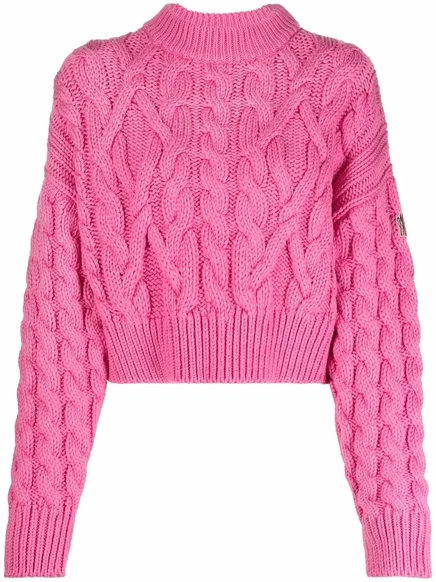 Укороченный джемпер Moncler из кабельной вязки pink