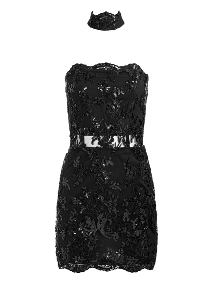 мини-платье alice + olivia Georgie, украшенное кружевом, без бретелек black