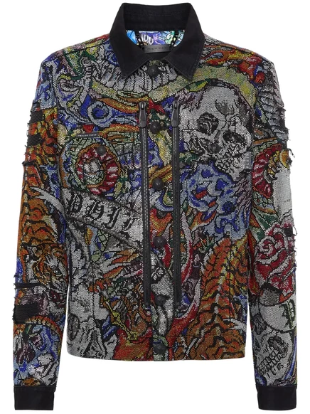 Мужская джинсовая куртка Philipp Plein с кристаллами, серая