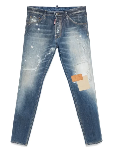 Мужские джинсы DSquared2 прямого кроя с нашивками, синие