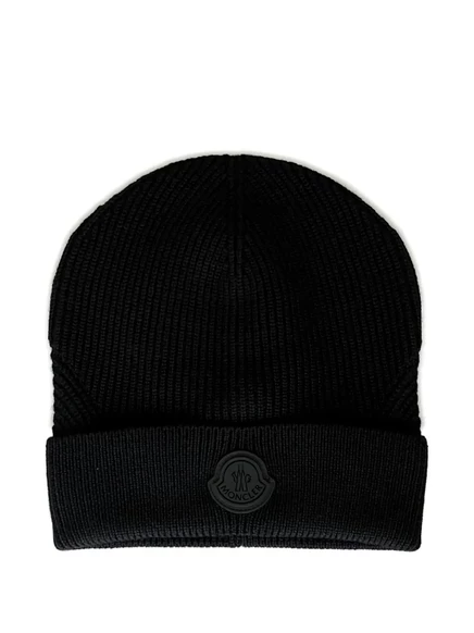 Мужская шапка Moncler вязаная с отворотом, черная