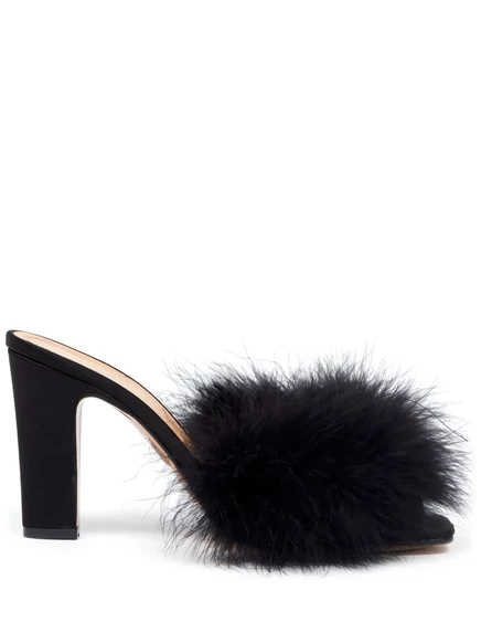 Женские босоножки Maison Margiela Feather 90 мм атласные с перьями, черные