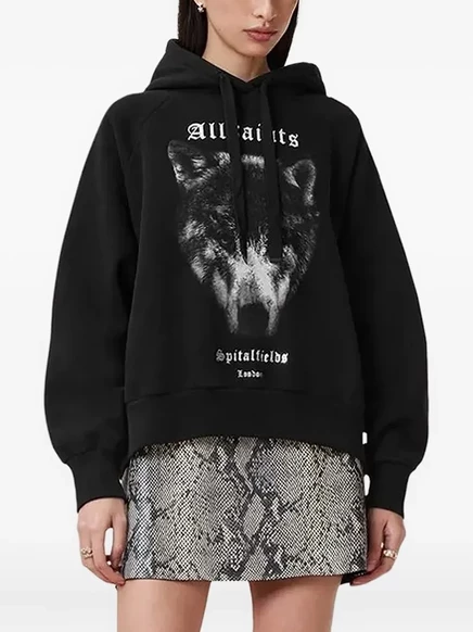 Толстовка с капюшоном AllSaints с принтом волка black