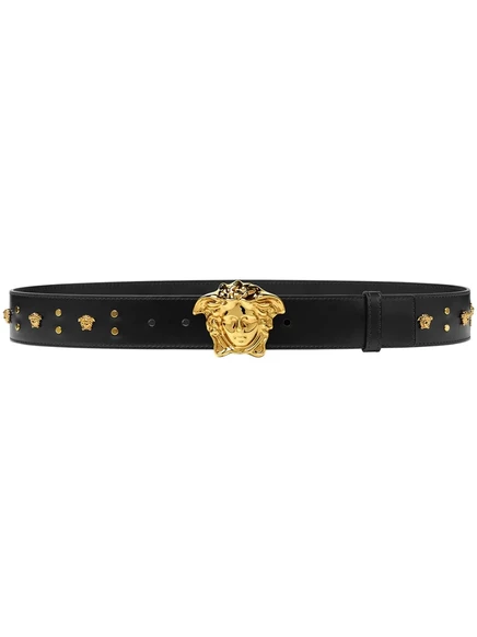 Кожаный ремень с заклепками Versace La Medusa black