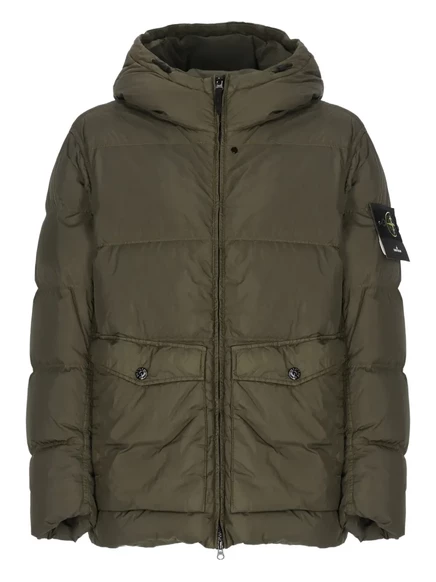 Мужская пуховая куртка Stone Island с капюшоном, зеленая