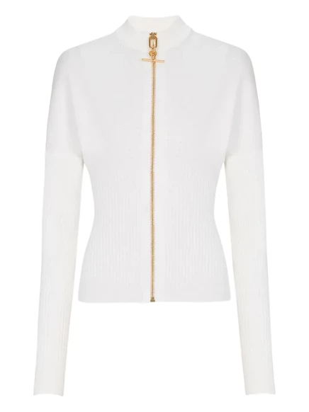 Женский вязаный кардиган Balmain на молнии, белый