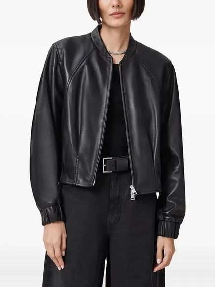 Женская кожаная куртка AllSaints на молнии, черная
