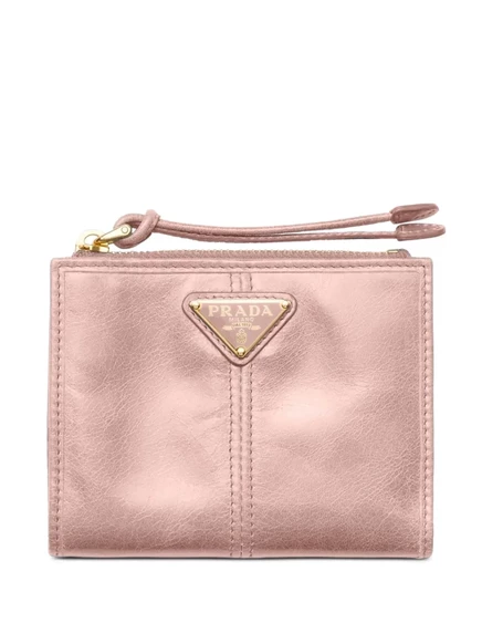 Женский кожаный кошелек Prada компактный, розовый