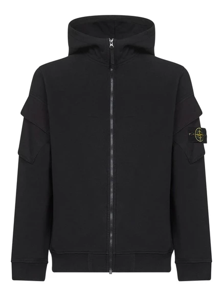 Мужское худи Stone Island на молнии с карманами, черное