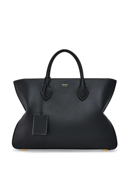 Мужская кожаная сумка-тоут Ferragamo с логотипом, черная