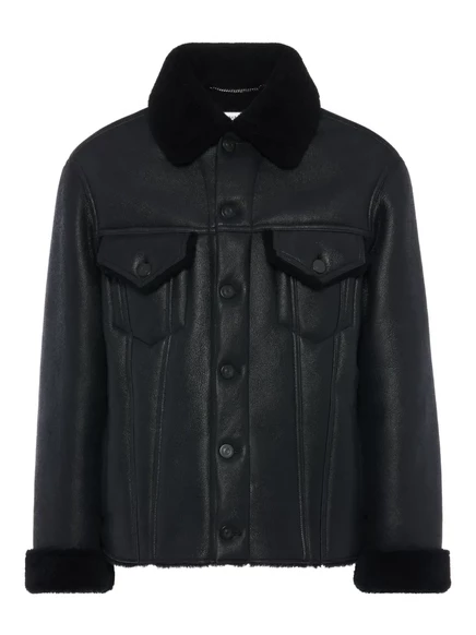 Мужская кожаная куртка Maison Margiela с меховой отделкой, черная
