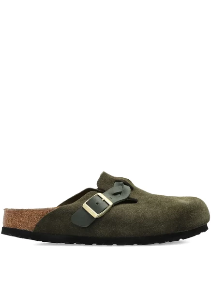 Женские сабо Birkenstock Boston замшевые с пряжкой, оливковые