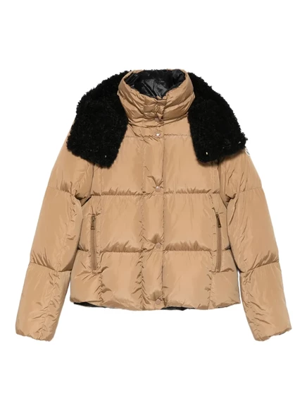 Пальто на молнии с воротником из искусственного меха Moncler neutrals