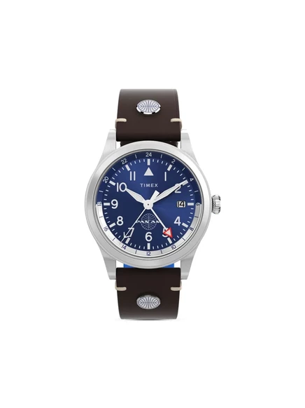 Мужские часы Timex x Pan Am 39 мм, сталь, коричневый ремешок