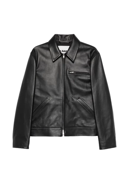 Мужская кожаная куртка Jil Sander на молнии, черная