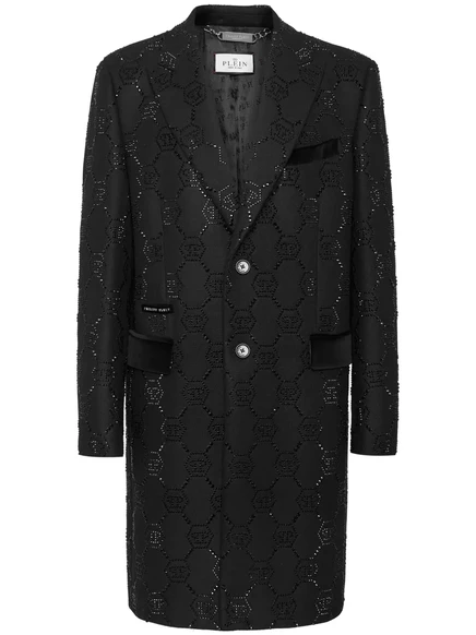 Однобортное пальто с отворотами, украшенными логотипом Philipp Plein black