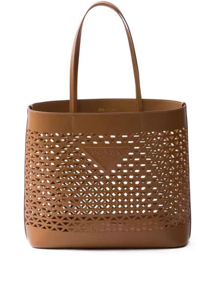 Сумка-тоут из перфорированной кожи с логотипом Prada brown