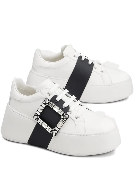 Женские кеды Roger Vivier Viv' Skate с пряжкой и кристаллами, белые