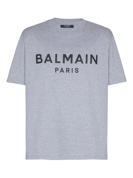 Мужская хлопковая футболка Balmain с логотипом, серая