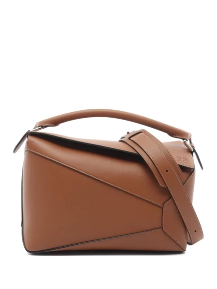 Кожаная сумка-тоут Loewe 2020-х годов выпуска, бывшая в употреблении, с геометрическими панелями-головоломками brown
