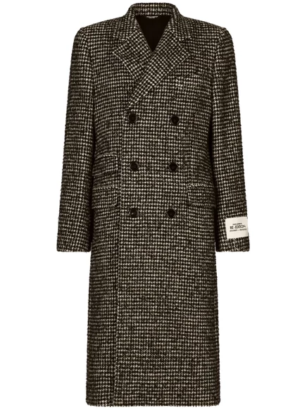 Двубортное шерстяное пальто Dolce & Gabbana в тонкую клетку black