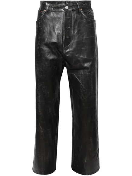 Мужские кожаные брюки VETEMENTS прямые, черные