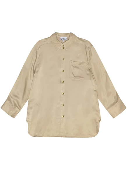 Атласная рубашка GANNI с длинным рукавом neutrals