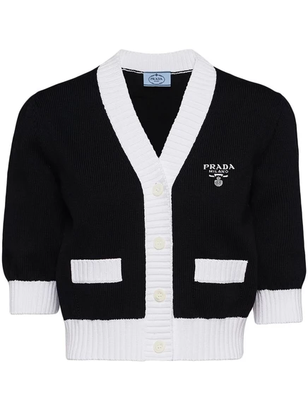 Укороченный хлопчатобумажный кардиган Prada black