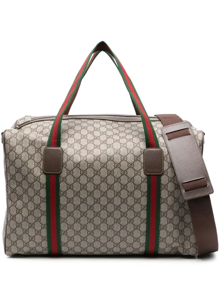 Дорожная сумка Gucci средняя Web-stripe, бежево-коричневая