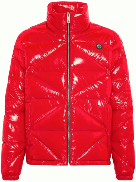 Мужской пуховик Philipp Plein стеганый глянцевый, красный