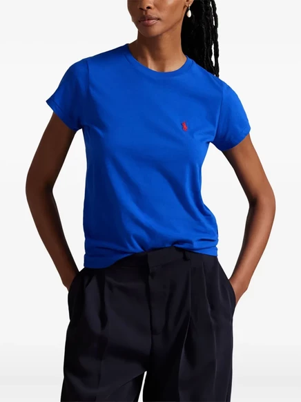 Женская футболка Polo Ralph Lauren хлопковая с вышивкой, синяя