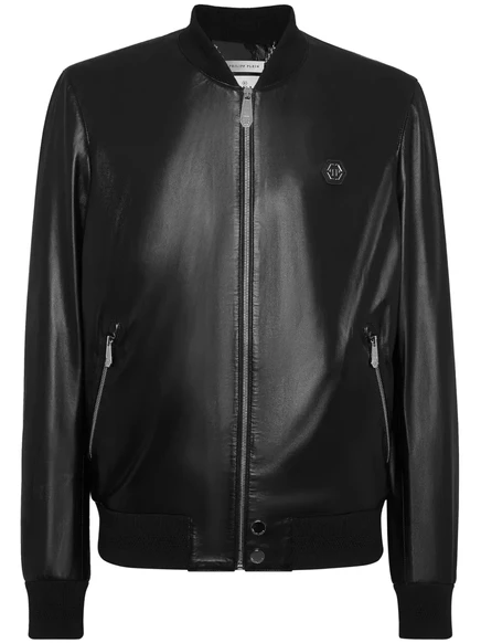 Мужская кожаная куртка-бомбер Philipp Plein, черная