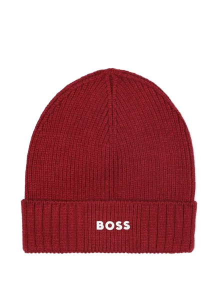 Детская вязаная шапка Boss Kidswear с отворотом, красная