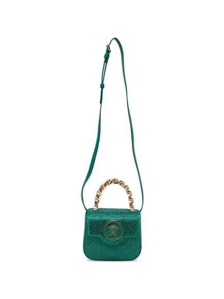 Женская мини-сумка Versace La Medusa из сатина, зеленая