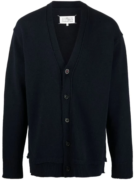 Кардиган с V-образным вырезом и нашивкой на локте от Maison Margiela blue