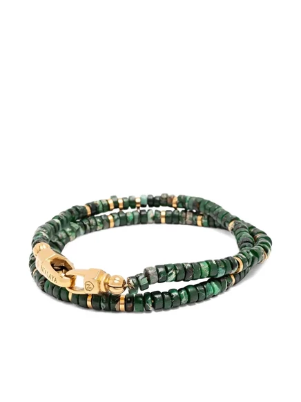 Мужской браслет Nialaya Jewelry Heishi двойной, зеленый/золотистый