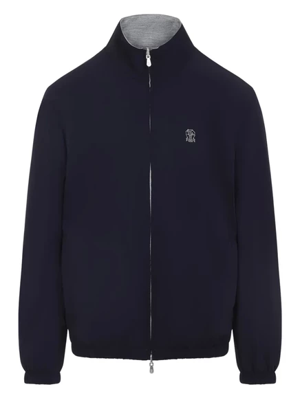 Двусторонняя куртка с вышитым логотипом Brunello Cucinelli blue