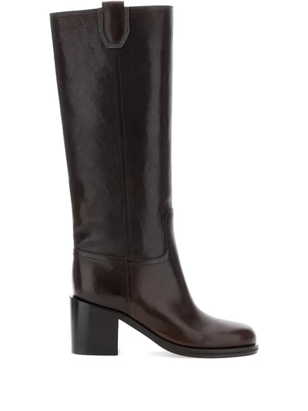Женские сапоги Brunello Cucinelli, кожаные, коричневые