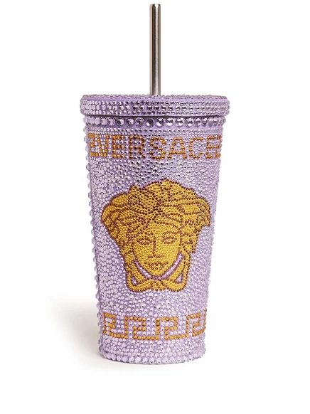 Унисекс дорожная кружка Versace Medusa, алюминиевая с кристаллами, сиреневая