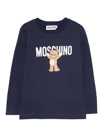 Футболка с длинным рукавом и принтом плюшевого мишки Moschino Kids blue