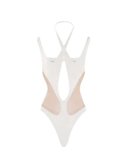 Женское боди Mugler с прозрачными вставками, белое
