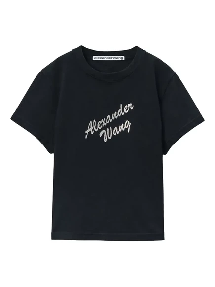 Женская футболка Alexander Wang с кристаллами, черная