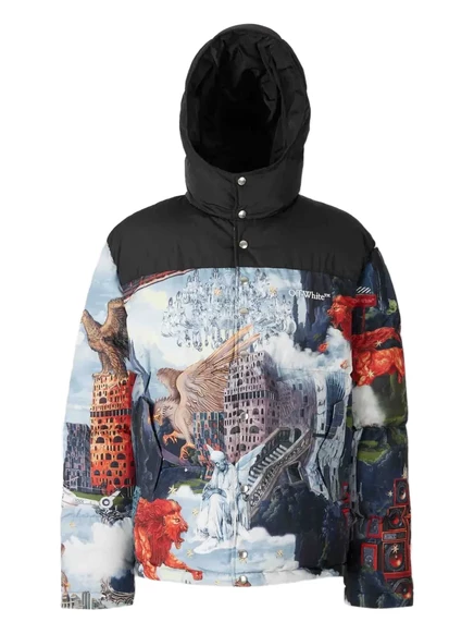 Мужская куртка Off-White с высоким воротом и принтом, синяя