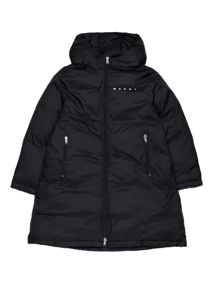 Детское стеганое пальто Marni Kids с капюшоном, черное