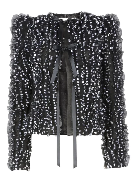 Женская приталенная куртка Nina Ricci в горох с вышивкой, черная