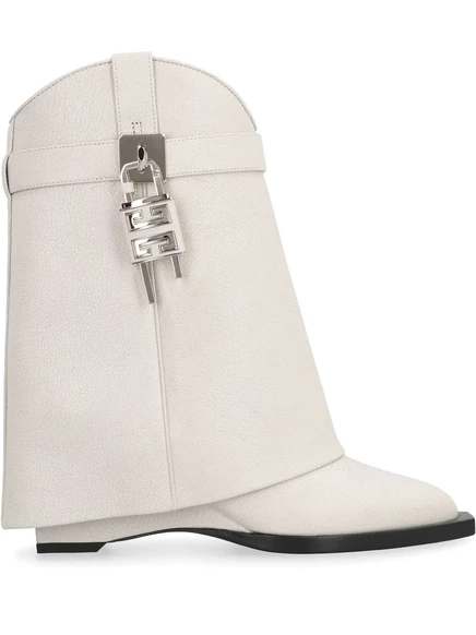 Ковбойские кожаные сапоги Givenchy с замком в виде акулы толщиной 60 мм white