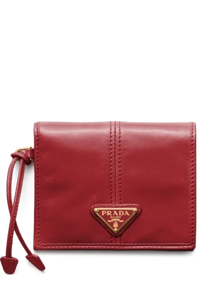 Женский кошелек Prada кожаный с эмалевым треугольником, красный