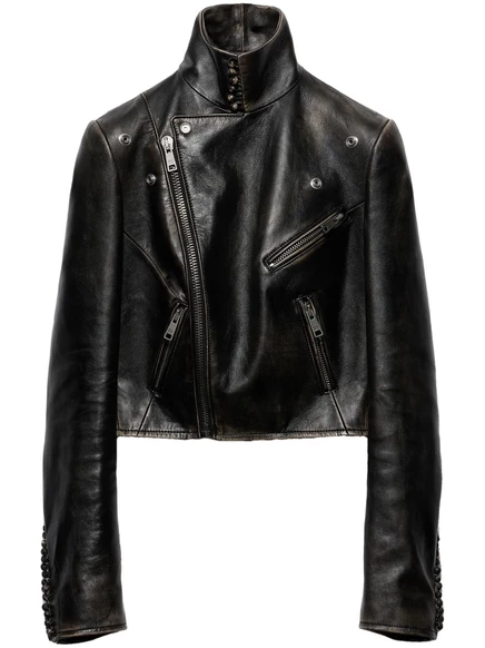 Кожаная байкерская куртка Prada black