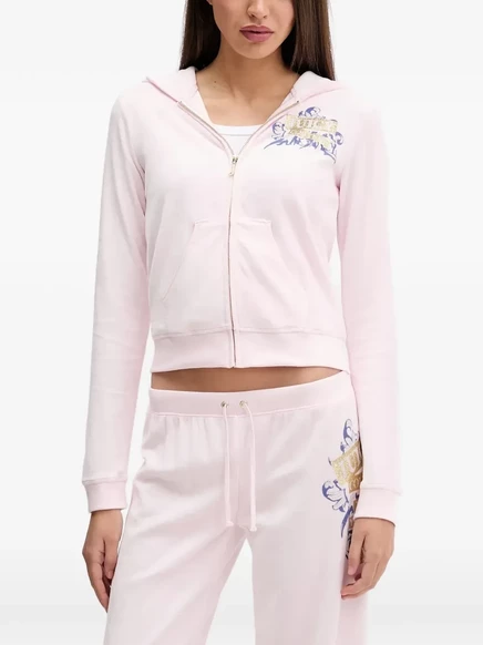 Женская худи Juicy Couture на молнии с принтом, розовая