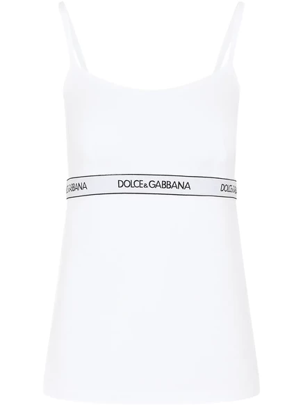 Женский топ Dolce & Gabbana с логотипной тесьмой, белый